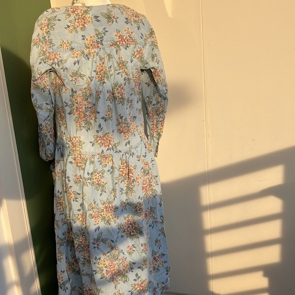 Vintage 80s 90s Floral Print Light Wash Denim Dress - Picture 5 of 6